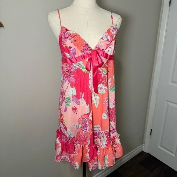Y2K style floral boho babydoll slip dress/top M - Picture 2 of 7